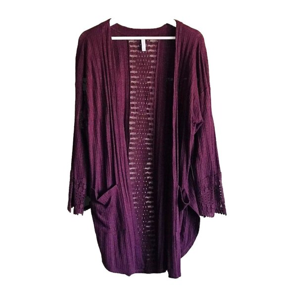 Xhilaration Open Cardigan Sweater Women’s Size Medium Burgundy Lace Details - Picture 3 of 8